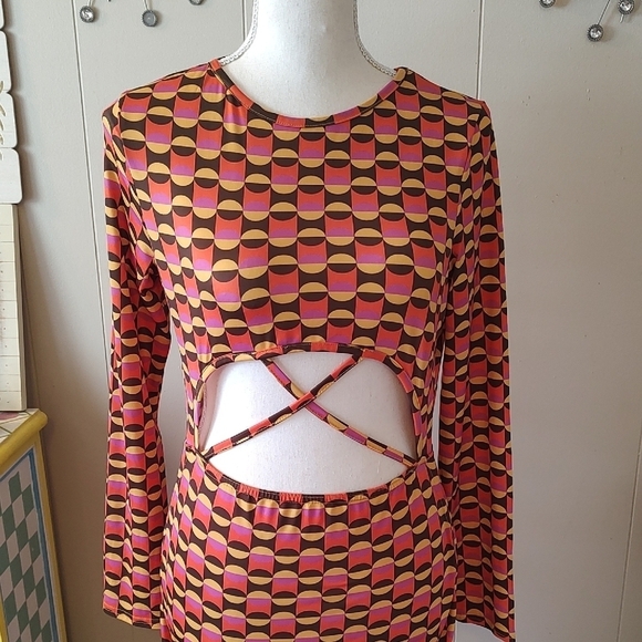 Nasty Gal Cut Out Bodysuit Dress Size 10 EUC Geometric Asymmetrical - Picture 3 of 5